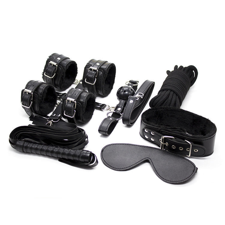 10-Piece Plush Lined Adjustable Restraint Kit with Rope & Accessories for Couples(Black)