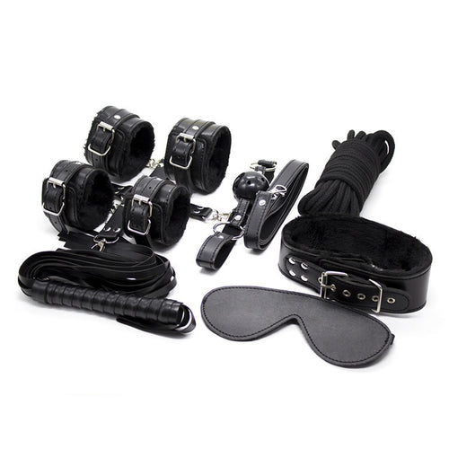 10-Piece Plush Lined Adjustable Restraint Kit with Rope & Accessories for Couples(Black)