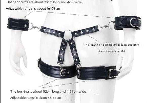 Adjustable PU Leather X-Harness Restraint Set with Cuffs - Playful Bondage Accessory(Red)