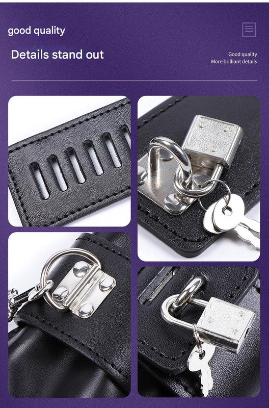 PU Leather Padded Bondage Mitts with Locking Straps & Connecting Chain - Playful Adult Set(Pink)