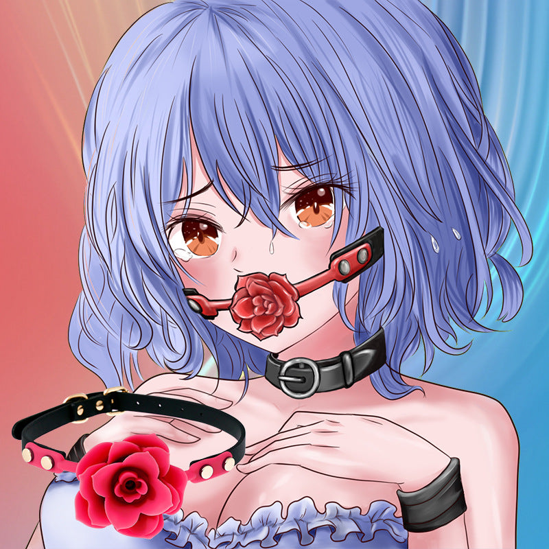 Silicone Rose Ball Gag with Adjustable PU Leather Strap - Playful Adult Novelty(purple)