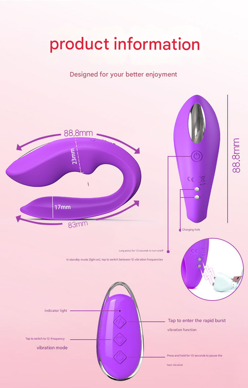 Pink BlissLink U-Shaped Wearable Couple's Vibrator with Remote - 12 Modes for Shared Intimacy & Solo Fun