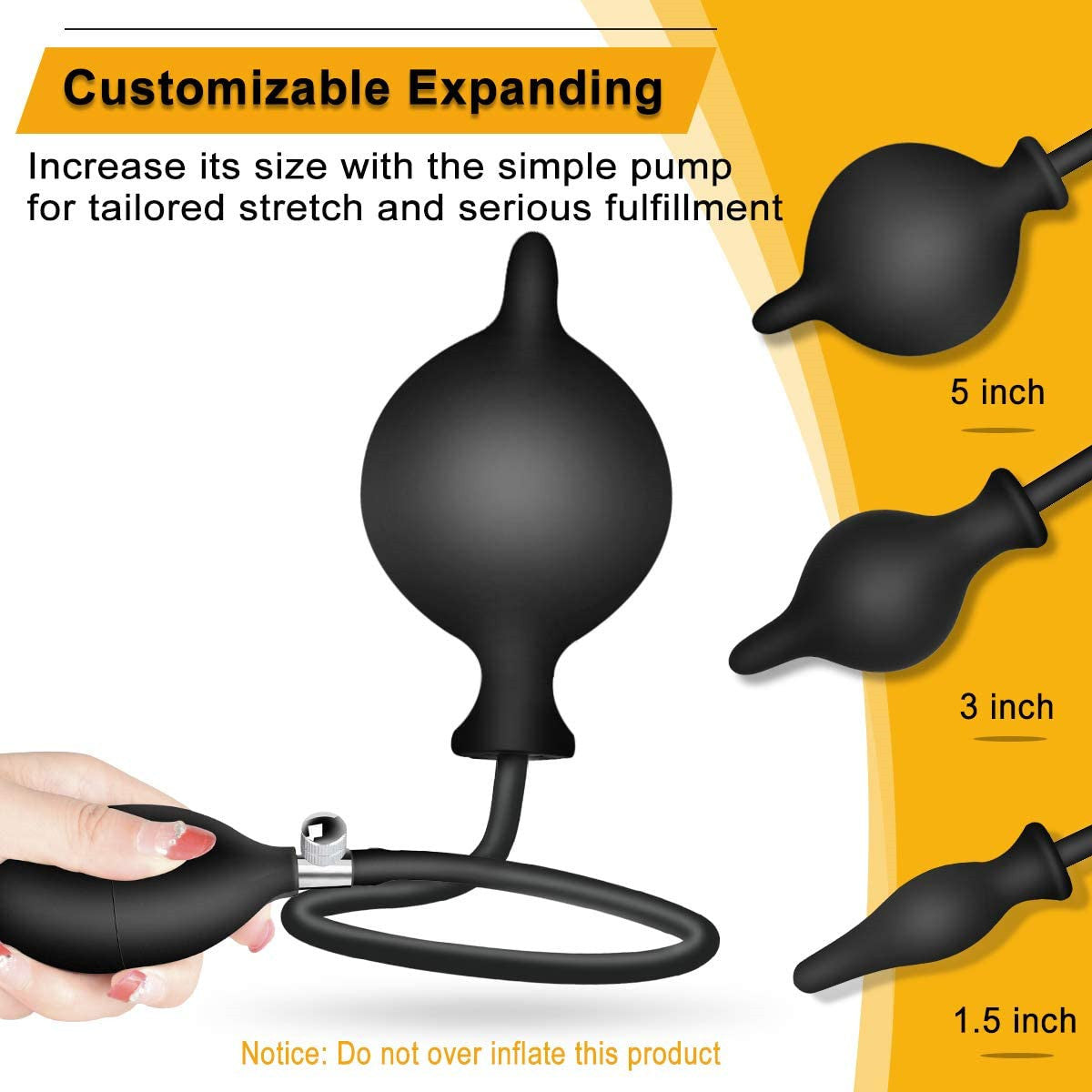 Black Threaded Inflatable Butt Plug - Large Silicone Dilator